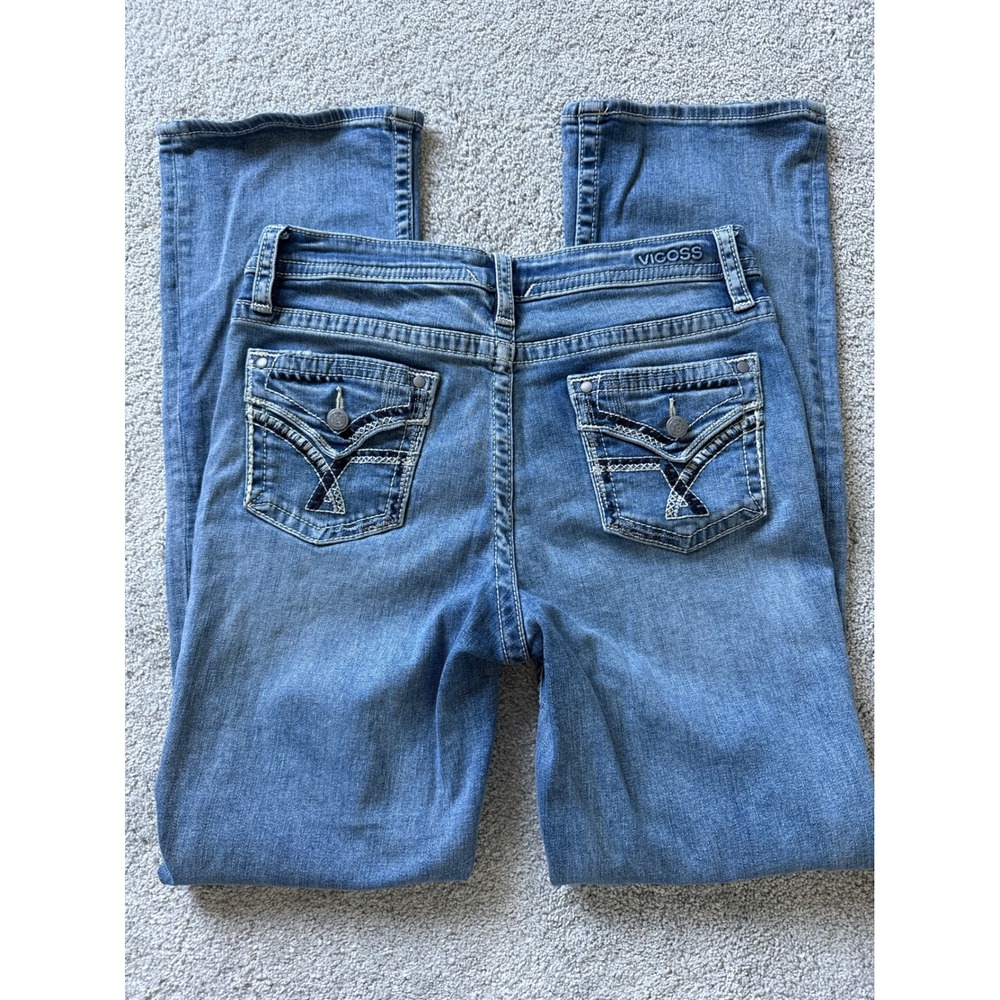 Vigoss Women Bootcut Y2K Jeans Medium Wash Embroidered Pocket Blue Size 12 32